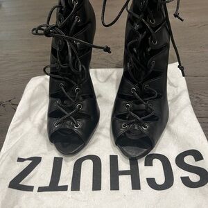 SCHUTZ Black Lace-Up Open-Toe Boots